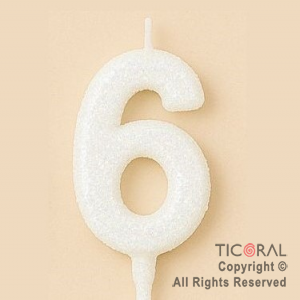VELA NUMERAL CHICO 5.5 CM CON GIBRE BLANCO NUMERO 6 x 1
